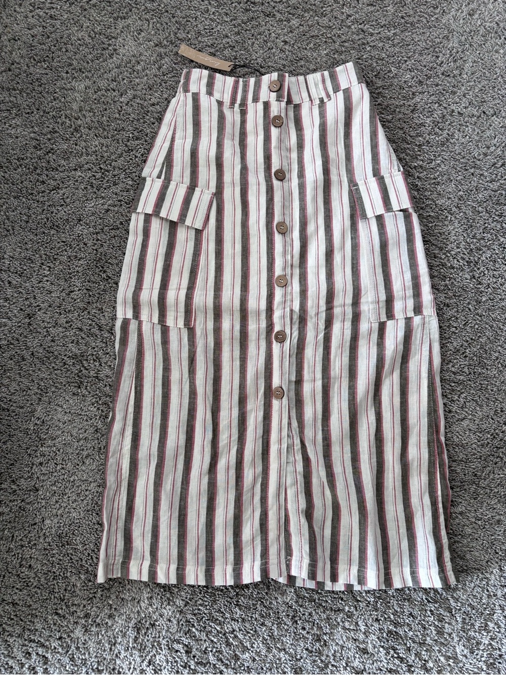 Love Tree Coastal Midi Linen Blend Striped Cargo Skirt Womens Size S